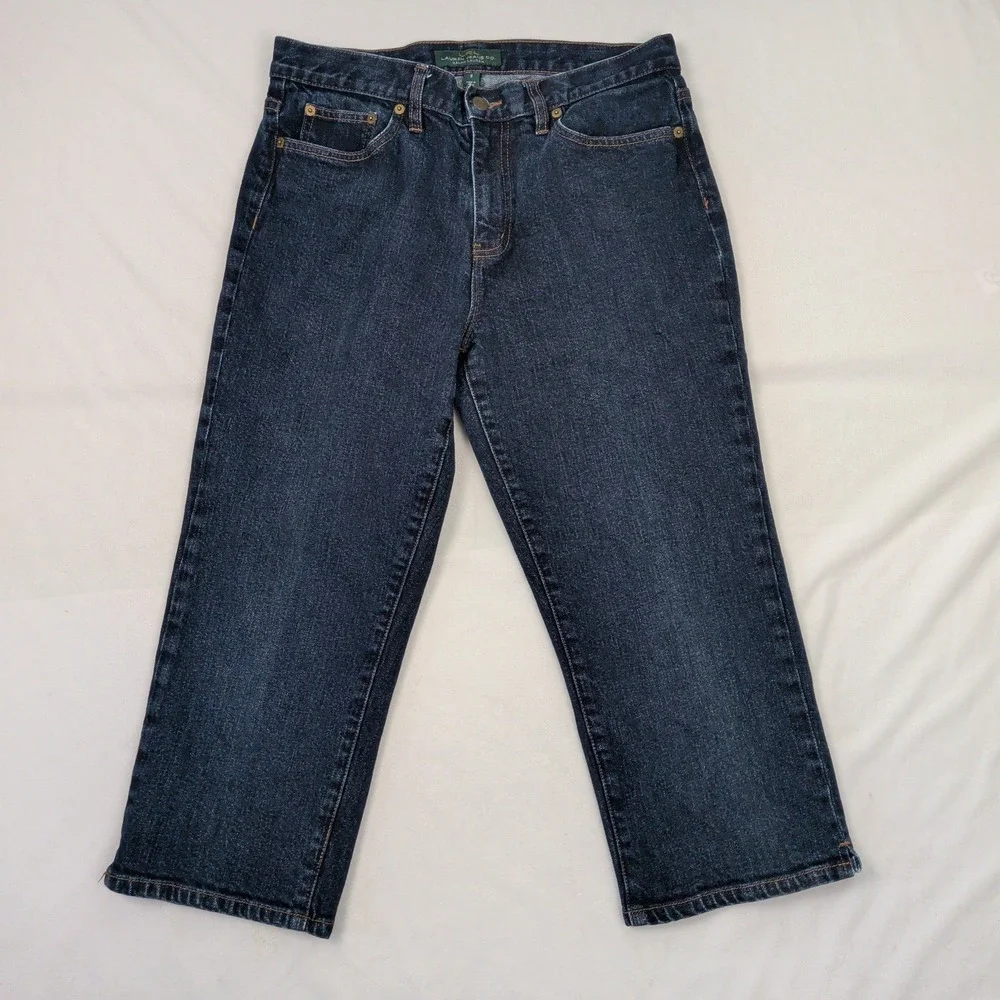 Lauren Ralph Lauren LRL‎ Dark Wash Cropped Jeans Mid Rise Capri Indigo Size 8